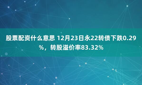 股票配资什么意思 12月23日永22转债下跌0.29%，转股溢价率83.32%