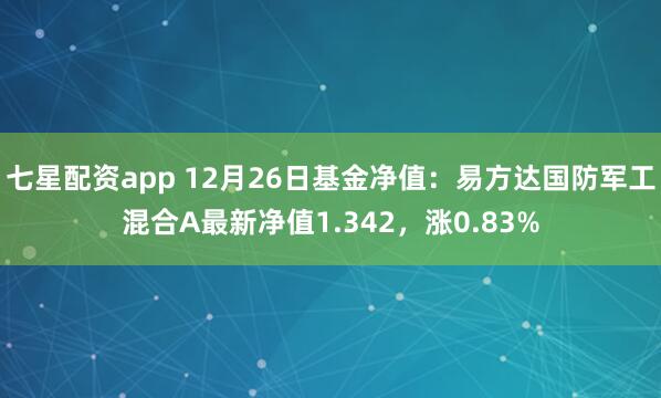 七星配资app 12月26日基金净值：易方达国防军工混合A最新净值1.342，涨0.83%