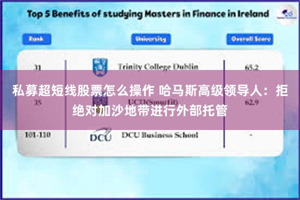 私募超短线股票怎么操作 哈马斯高级领导人：拒绝对加沙地带进行外部托管