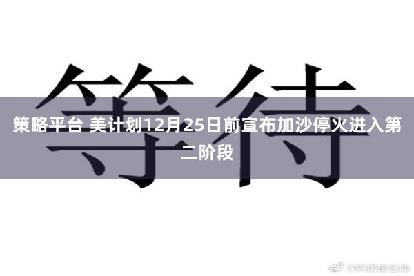 策略平台 美计划12月25日前宣布加沙停火进入第二阶段